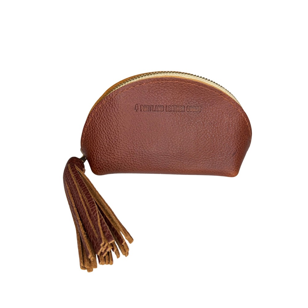 Portland Leather Goods Taco Tassel Pouch Nutmeg Brown Leather Cosmetic Bag New